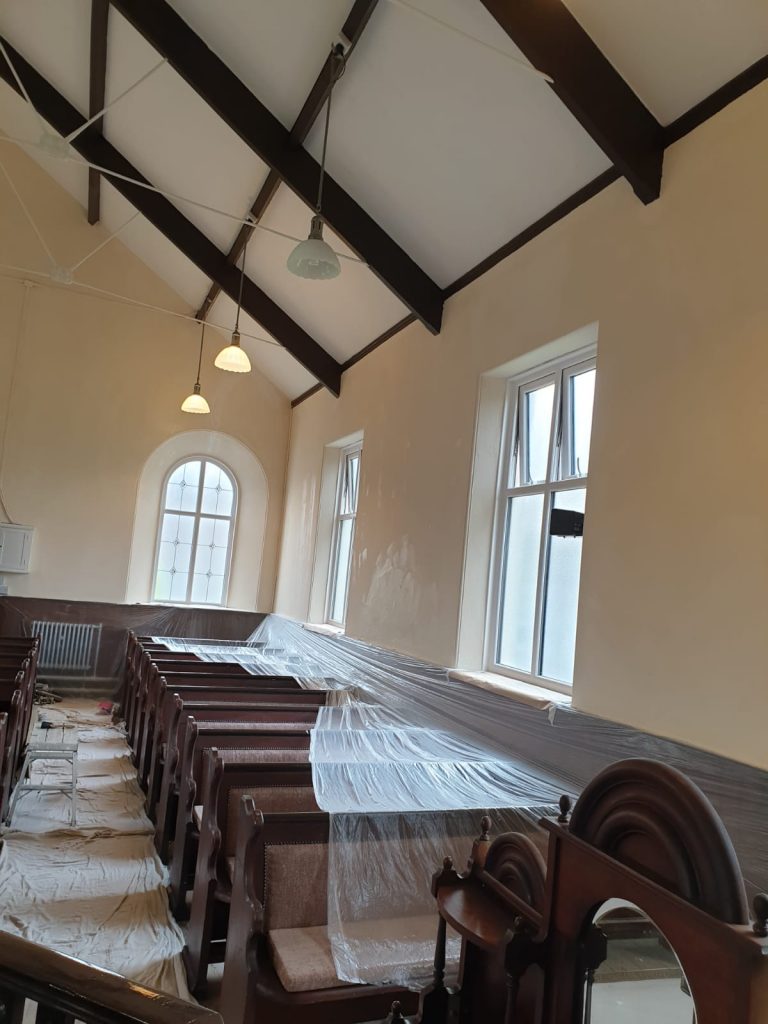 White painted walls at Calfaria Chapel Ystradgynlais by Decorator and Painter Swansea