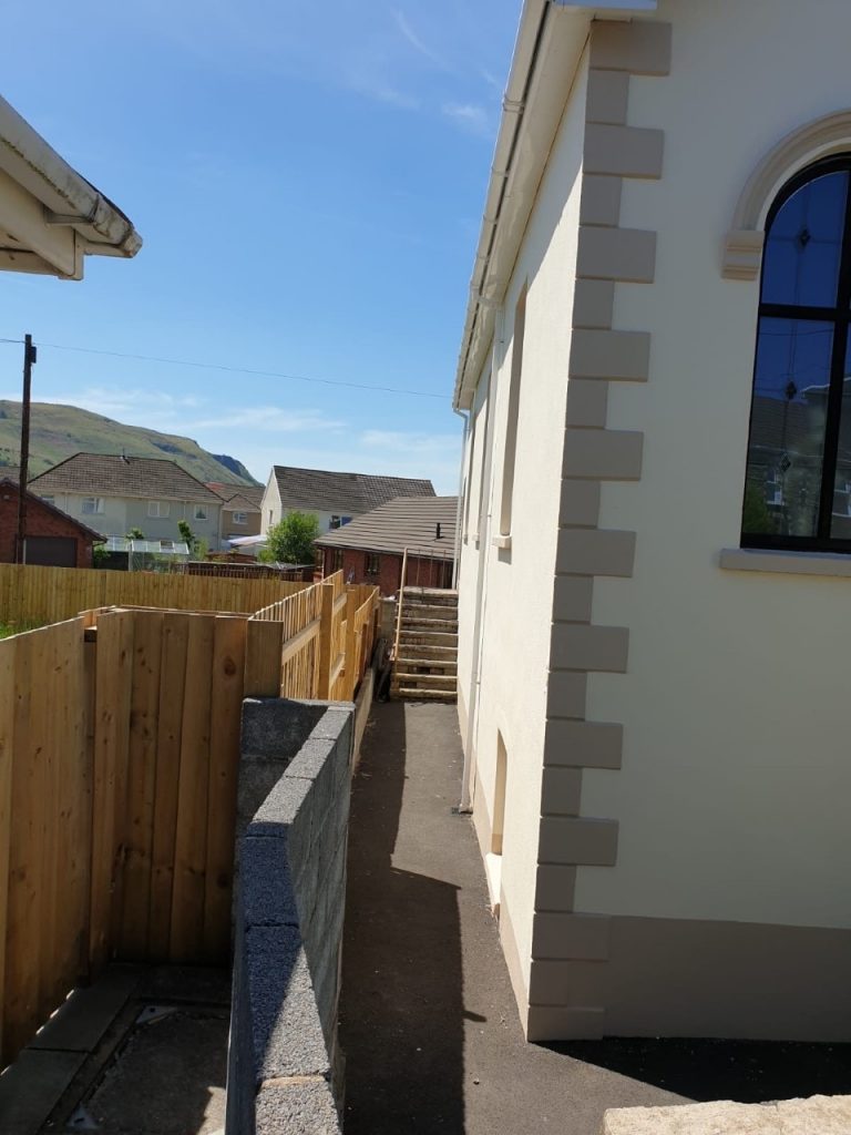 Left side exterior wall Calfaria Chapel Ystradgynlais paintwork completed by decortors Swansea